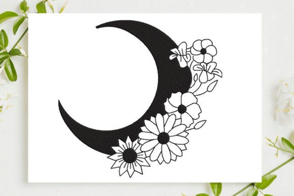 Moon with Flower: A Thoughtful Embroidery Design for Meaningful Gifts