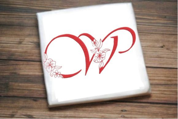 W Floral Monogram Letter: Elegant Holiday Stitching